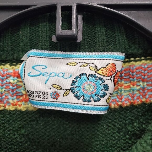 Sepa Men's Vintage 1980s‎ Green Yellow Southwestern Navajo Knit Cosby Sweater L - Picture 4 of 6